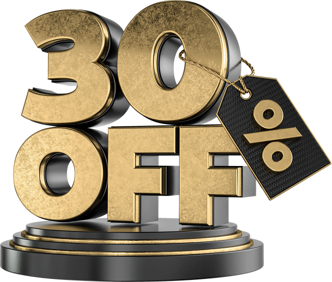 label 30% off in 3d render realistic